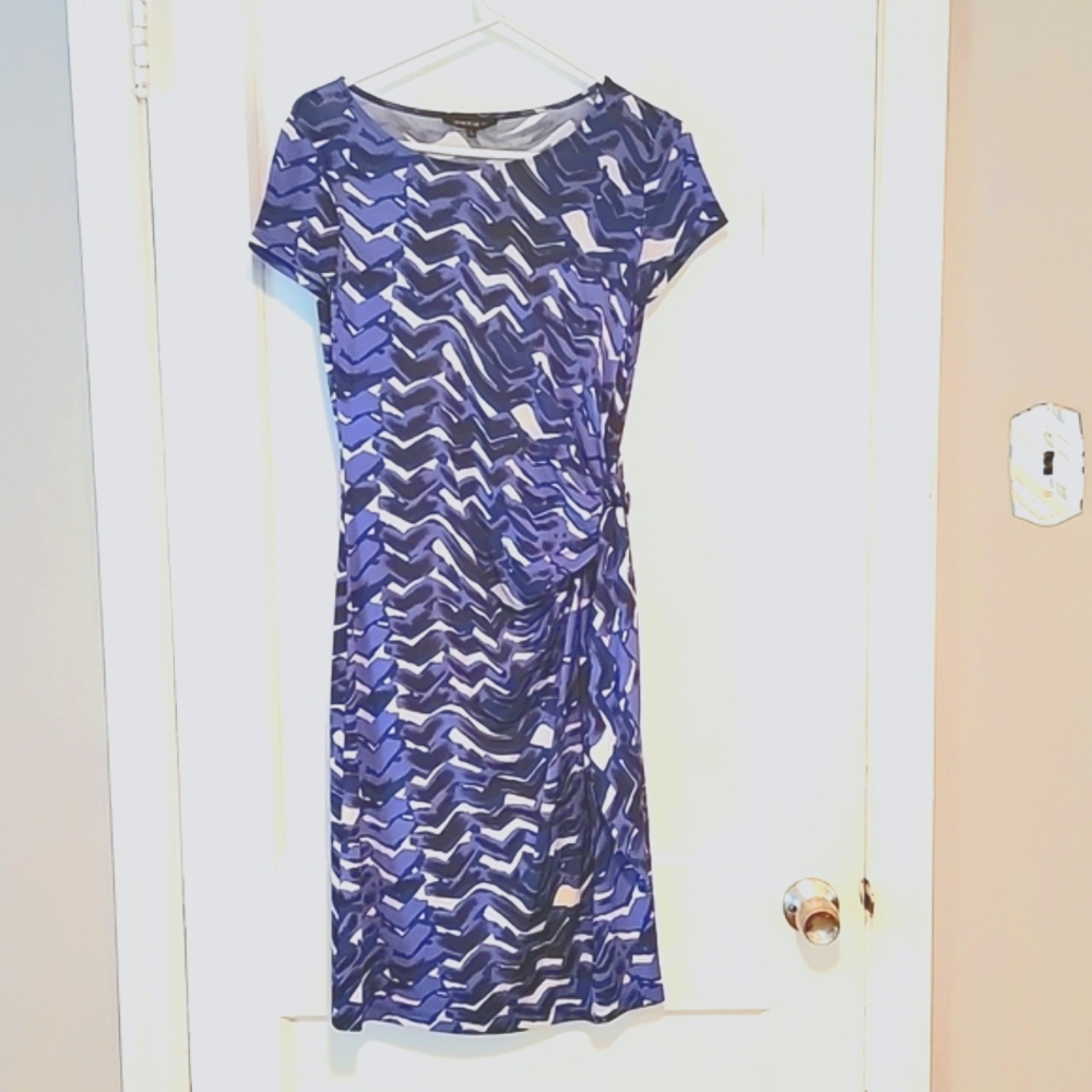 Lafayette 148 New York Blue/purple and White Midi Dress